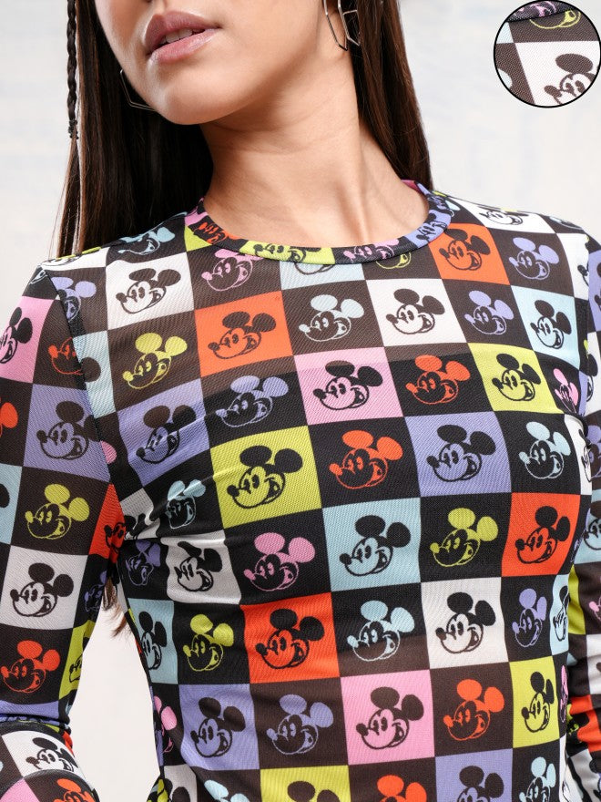Disney By Tokyo Talkies Women Black Mickey Mouse Printed Fitted Top - Black - Image 5