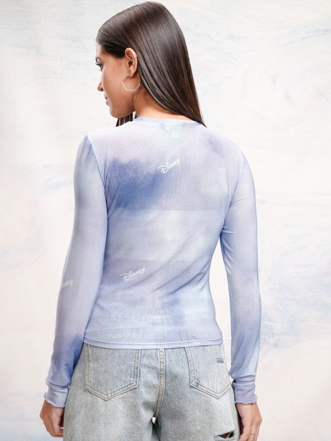 Disney By Tokyo Talkies Women Blue Cinderella Printed Fitted Top - Blue - Image 3