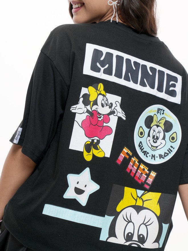 Disney By Tokyo Talkies Women Black Minnie Mouse Printed Round Neck T-Shirt - Black - Image 5