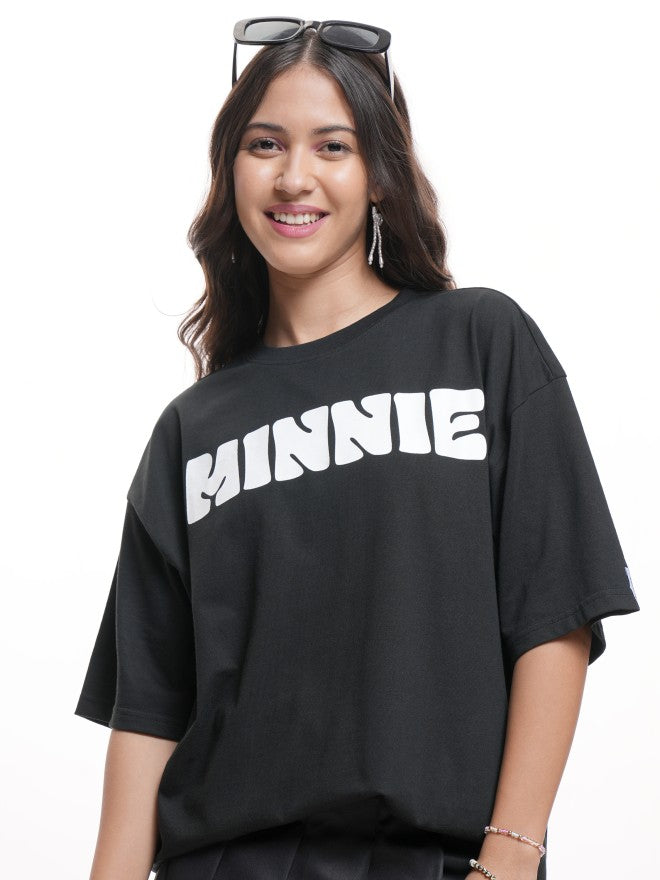 Disney By Tokyo Talkies Women Black Minnie Mouse Printed Round Neck T-Shirt - Black - Image 7