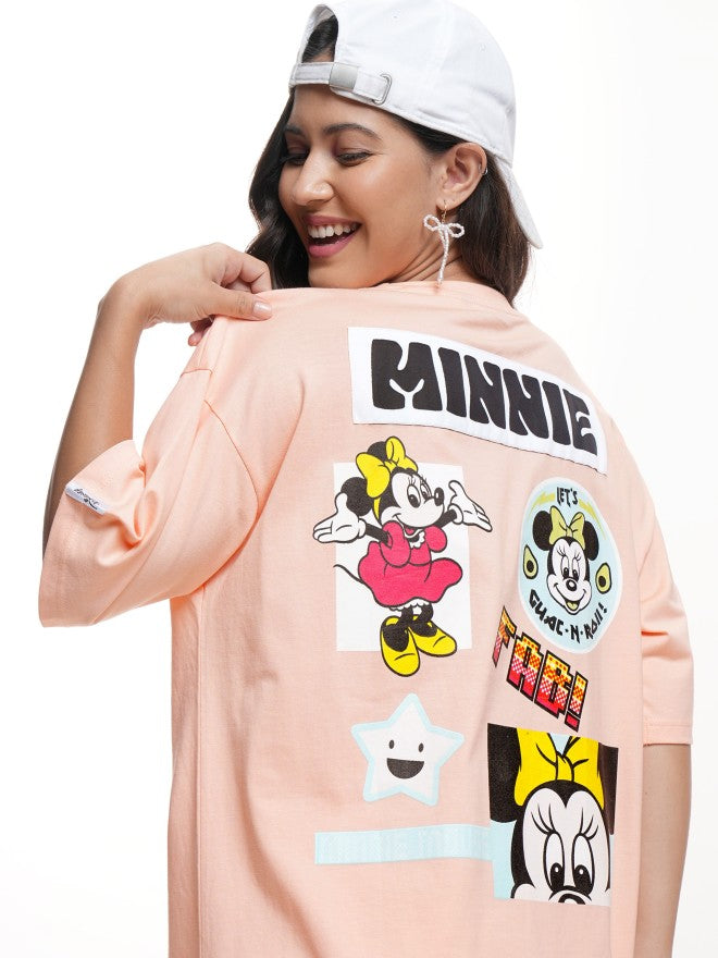 Disney By Tokyo Talkies Women Peach Minnie Mouse Printed Round Neck T-Shirt - Peach - Image 1