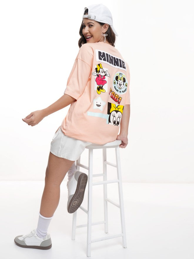 Disney By Tokyo Talkies Women Peach Minnie Mouse Printed Round Neck T-Shirt - Peach - Image 2
