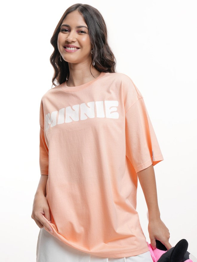 Disney By Tokyo Talkies Women Peach Minnie Mouse Printed Round Neck T-Shirt - Peach - Image 3