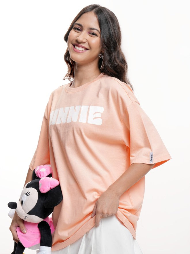 Disney By Tokyo Talkies Women Peach Minnie Mouse Printed Round Neck T-Shirt - Peach - Image 4