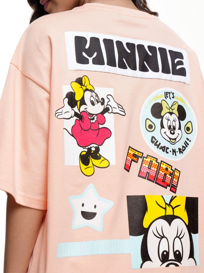 Disney By Tokyo Talkies Women Peach Minnie Mouse Printed Round Neck T-Shirt - Peach - Image 5