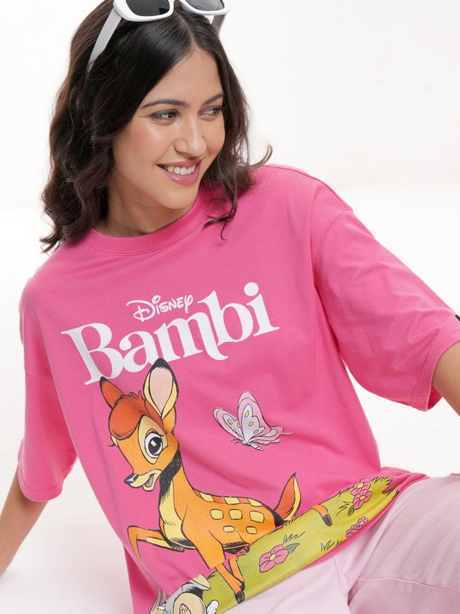 Disney By Tokyo Talkies Women Pink Bambi Printed Round Neck T-Shirt - Pink - Image 1