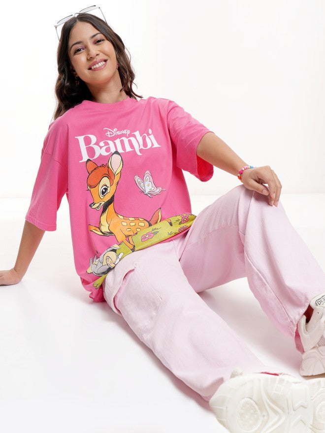 Disney By Tokyo Talkies Women Pink Bambi Printed Round Neck T-Shirt - Pink - Image 2