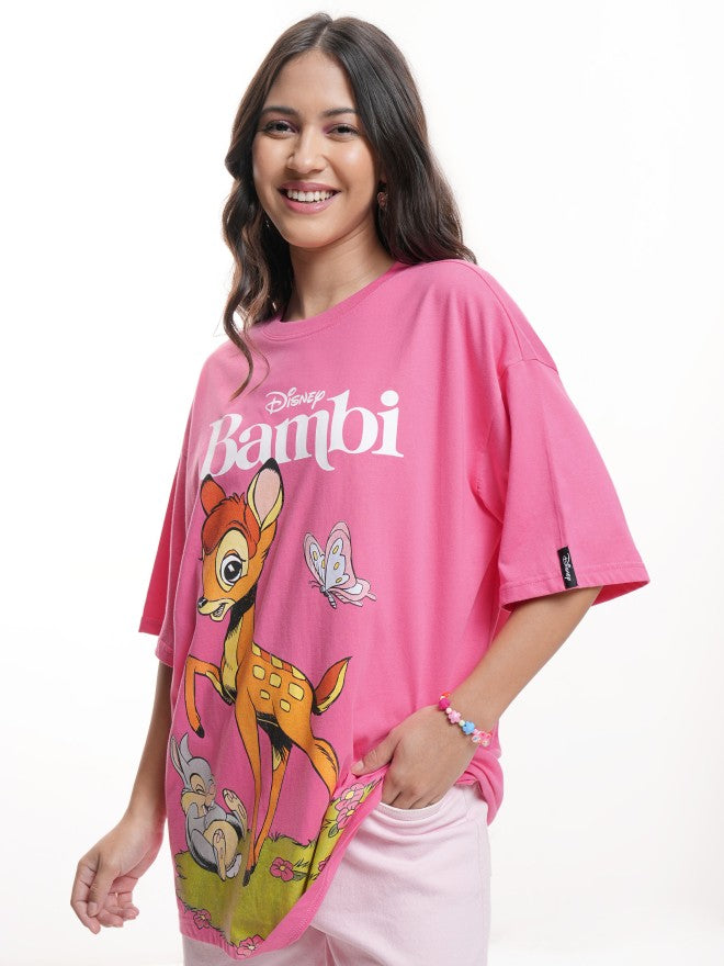 Disney By Tokyo Talkies Women Pink Bambi Printed Round Neck T-Shirt - Pink - Image 4