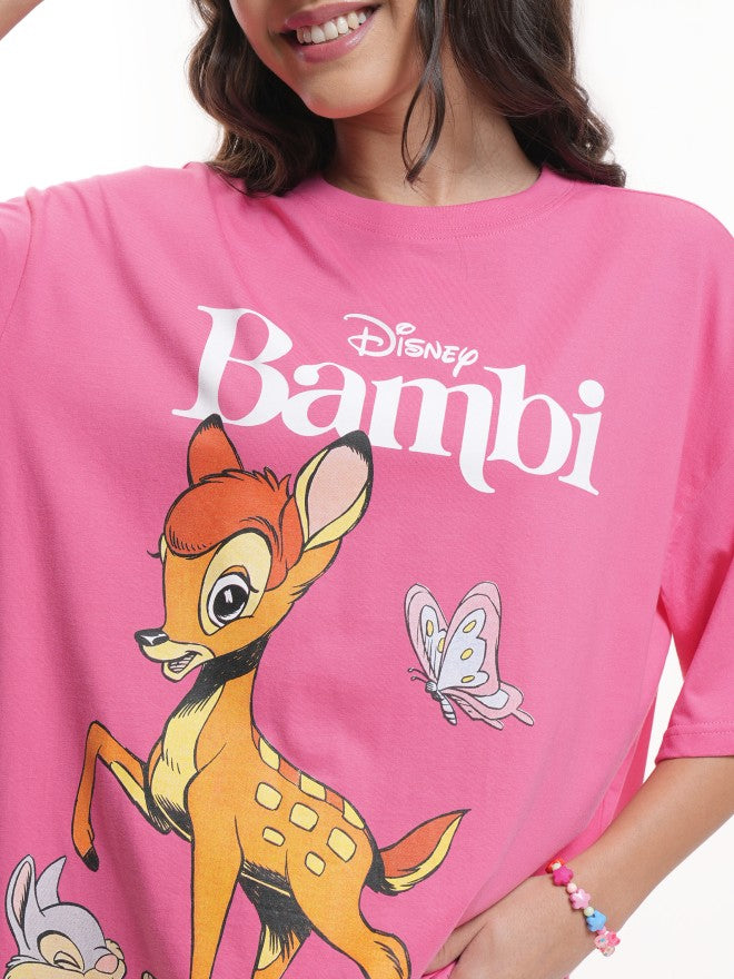 Disney By Tokyo Talkies Women Pink Bambi Printed Round Neck T-Shirt - Pink - Image 5