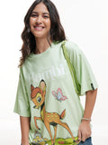 Disney By Tokyo Talkies Women Green Bambi Printed Round Neck T-Shirt - Green - Image 1