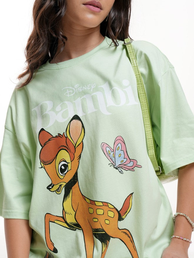 Disney By Tokyo Talkies Women Green Bambi Printed Round Neck T-Shirt - Green - Image 5