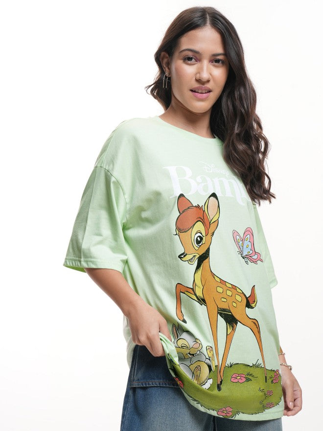 Disney By Tokyo Talkies Women Green Bambi Printed Round Neck T-Shirt - Green - Image 6