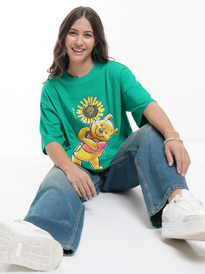 Disney By Tokyo Talkies Women Green Winnie The Pooh Printed Round Neck T-Shirt - Green - Image 2