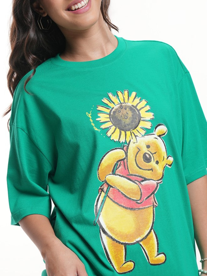 Disney By Tokyo Talkies Women Green Winnie The Pooh Printed Round Neck T-Shirt - Green - Image 5