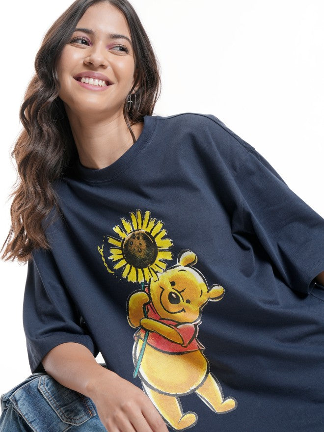 Disney By Tokyo Talkies Women Navy Blue Winnie The Pooh Printed Round Neck T-Shirt - Navy Blue - Image 1