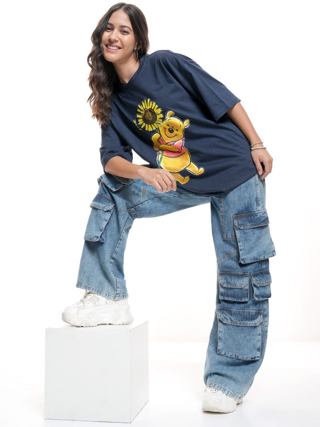 Disney By Tokyo Talkies Women Navy Blue Winnie The Pooh Printed Round Neck T-Shirt - Navy Blue - Image 2