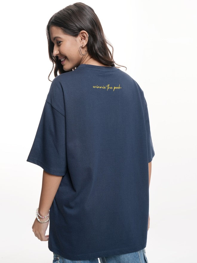 Disney By Tokyo Talkies Women Navy Blue Winnie The Pooh Printed Round Neck T-Shirt - Navy Blue - Image 3