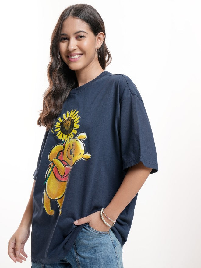 Disney By Tokyo Talkies Women Navy Blue Winnie The Pooh Printed Round Neck T-Shirt - Navy Blue - Image 4