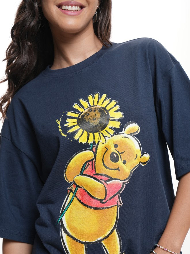 Disney By Tokyo Talkies Women Navy Blue Winnie The Pooh Printed Round Neck T-Shirt - Navy Blue - Image 5