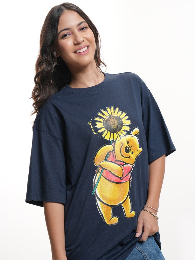 Disney By Tokyo Talkies Women Navy Blue Winnie The Pooh Printed Round Neck T-Shirt - Navy Blue - Image 6