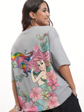 Disney By Tokyo Talkies Women Grey Mermaid Printed Round Neck T-Shirt - Grey - Image 1