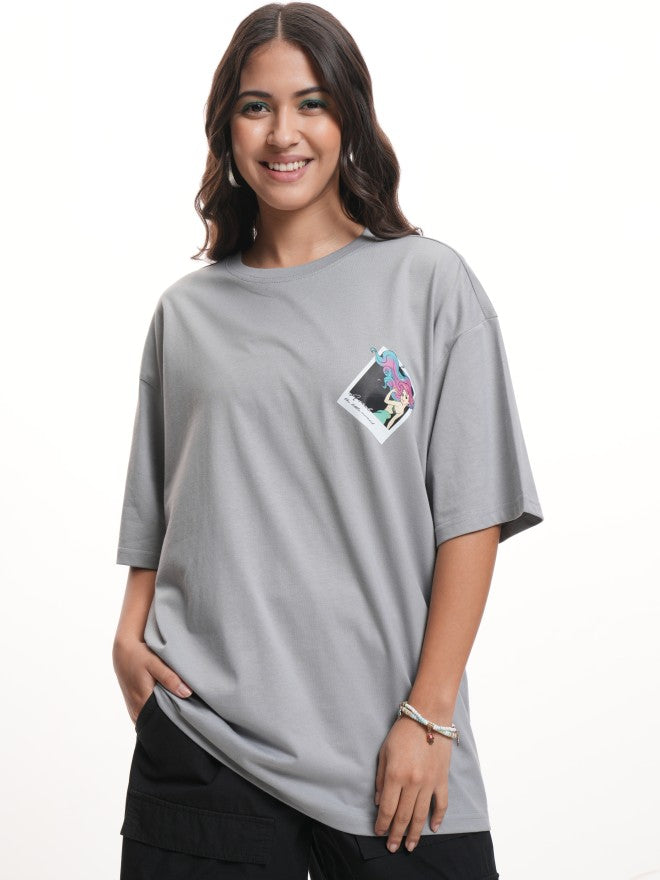 Disney By Tokyo Talkies Women Grey Mermaid Printed Round Neck T-Shirt - Grey - Image 3