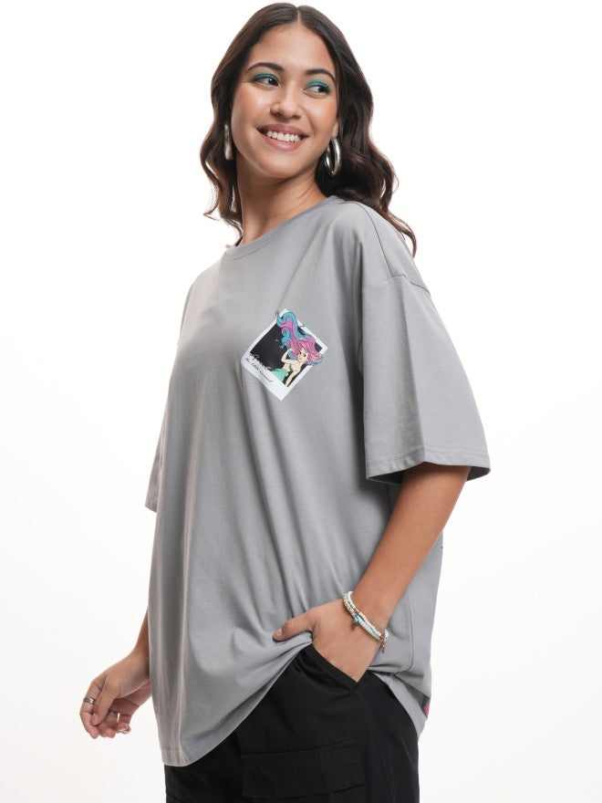 Disney By Tokyo Talkies Women Grey Mermaid Printed Round Neck T-Shirt - Grey - Image 4
