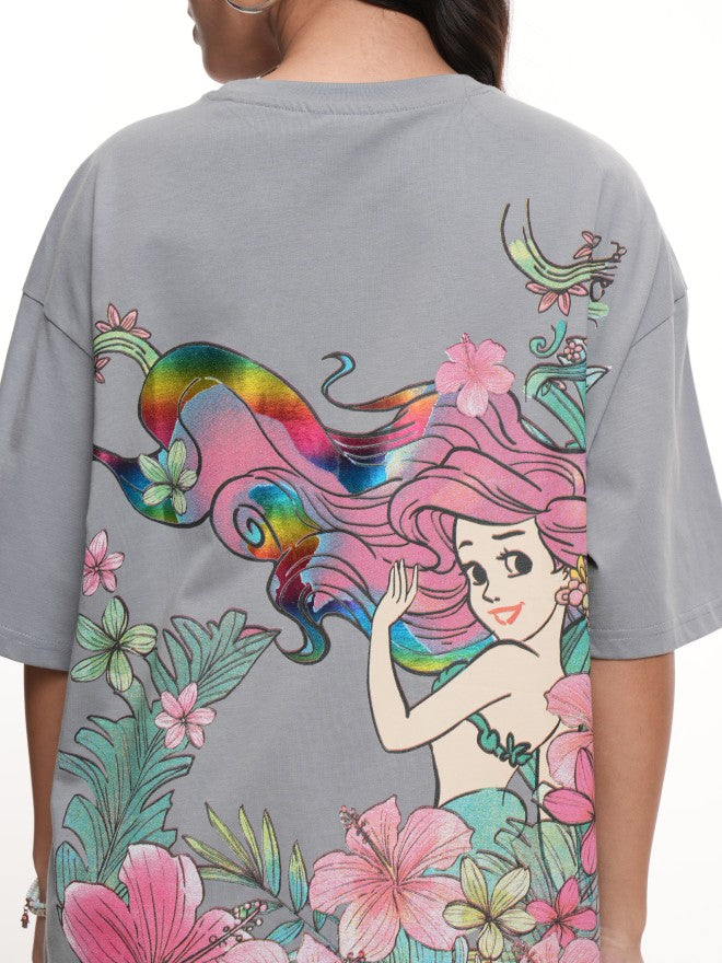 Disney By Tokyo Talkies Women Grey Mermaid Printed Round Neck T-Shirt - Grey - Image 5