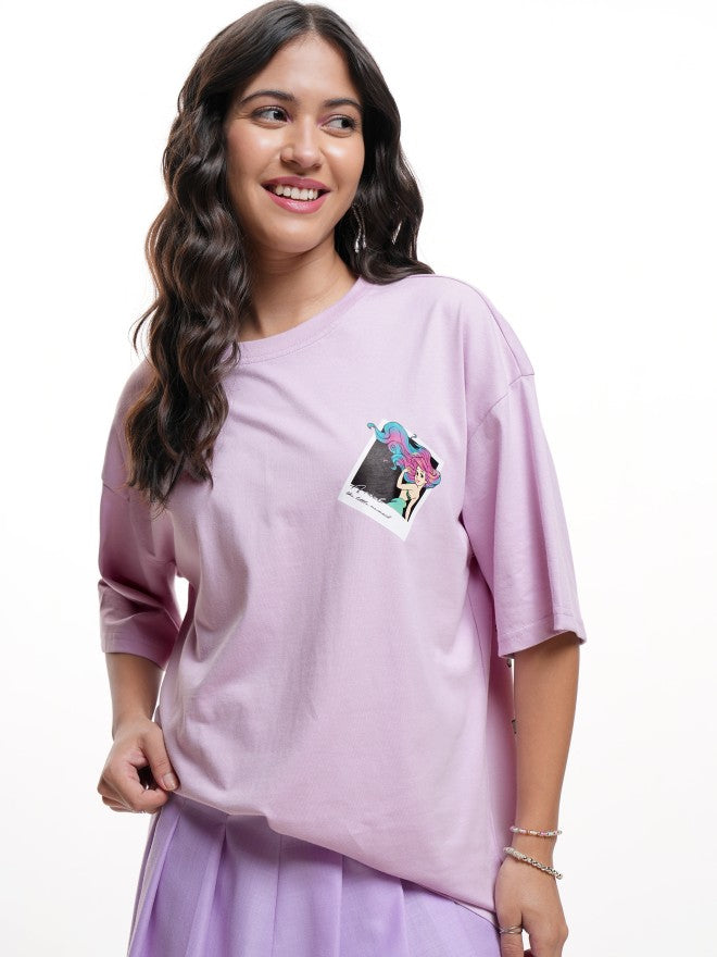 Disney By Tokyo Talkies Women Lavender Mermaid Printed Round Neck T-Shirt - Lavender - Image 3