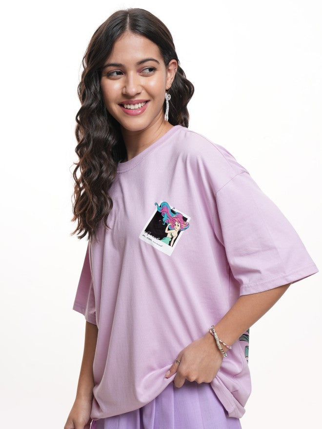 Disney By Tokyo Talkies Women Lavender Mermaid Printed Round Neck T-Shirt - Lavender - Image 4