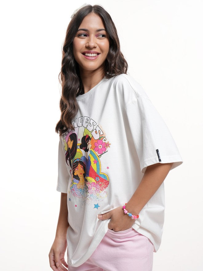 Disney By Tokyo Talkies Women White Disney Princess Printed Round Neck T-Shirt - White - Image 4