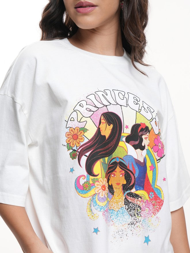 Disney By Tokyo Talkies Women White Disney Princess Printed Round Neck T-Shirt - White - Image 5