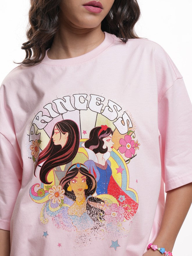 Disney By Tokyo Talkies Women Pink Disney Princess Printed Round Neck T-Shirt - Pink - Image 5