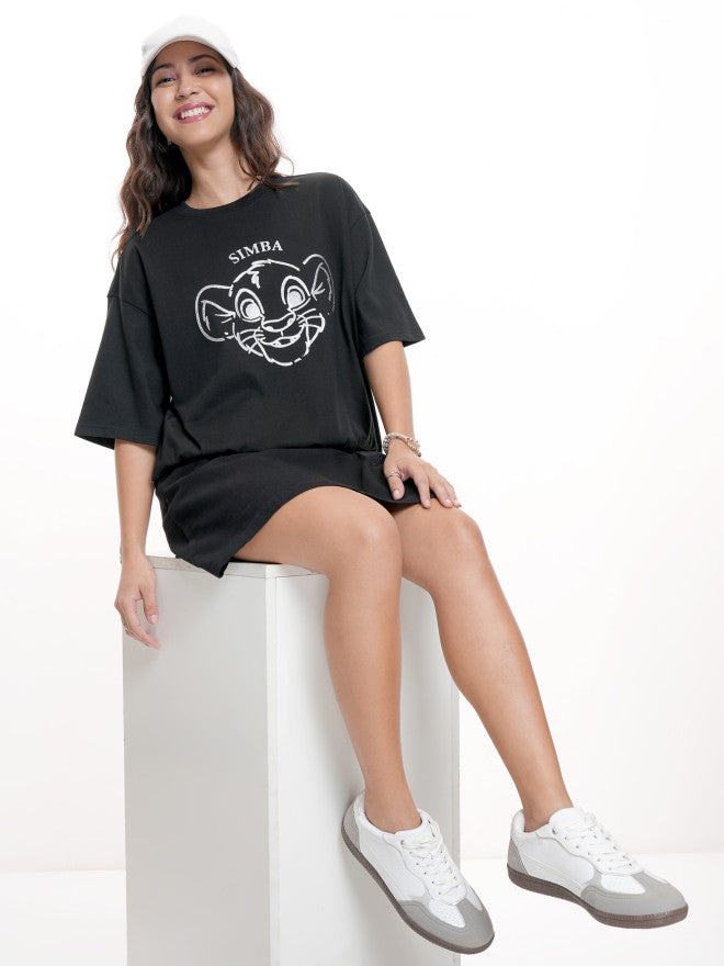 Disney By Tokyo Talkies Women Black Simba Printed Round Neck T-Shirt - Black - Image 2