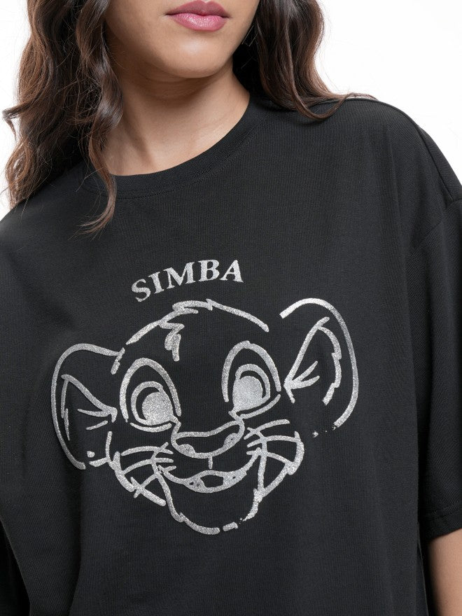 Disney By Tokyo Talkies Women Black Simba Printed Round Neck T-Shirt - Black - Image 5