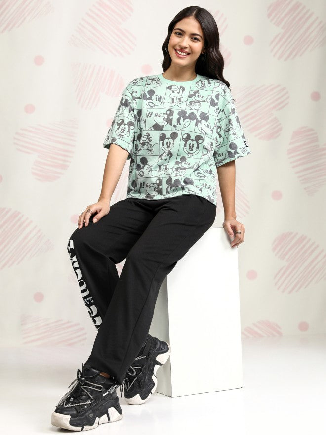 Disney By Tokyo Talkies Women Green Mickey Mouse Printed Round Neck T-Shirt - Green - Image 2