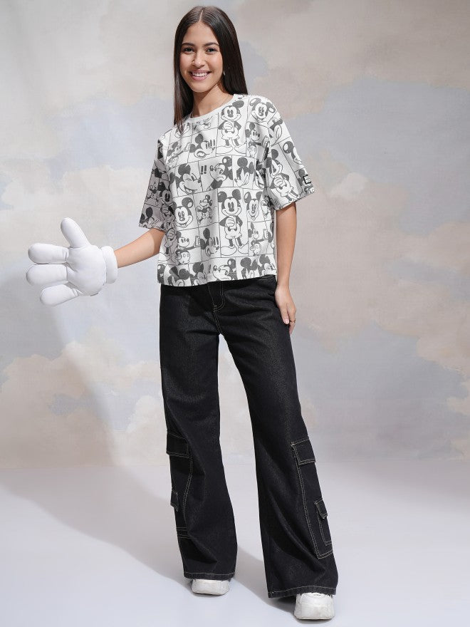 Disney By Tokyo Talkies Women White Mickey Mouse Printed Round Neck T-Shirt - White - Image 2