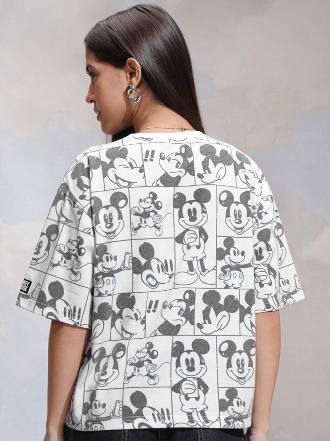 Disney By Tokyo Talkies Women White Mickey Mouse Printed Round Neck T-Shirt - White - Image 3