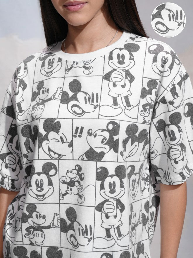 Disney By Tokyo Talkies Women White Mickey Mouse Printed Round Neck T-Shirt - White - Image 5