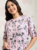 Disney By Tokyo Talkies Women Pink Mickey Mouse Printed Round Neck T-Shirt - Pink - Image 1