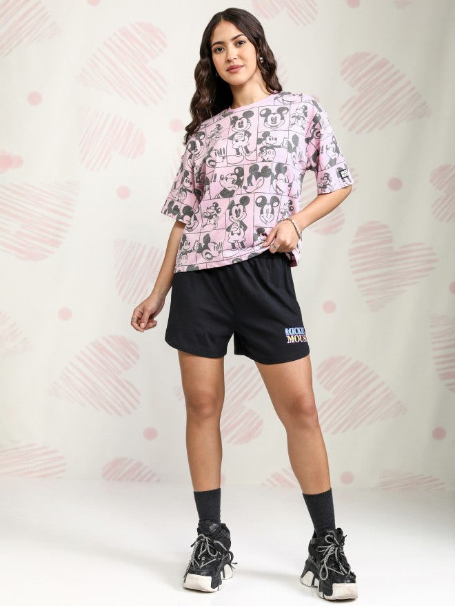 Disney By Tokyo Talkies Women Pink Mickey Mouse Printed Round Neck T-Shirt - Pink - Image 2