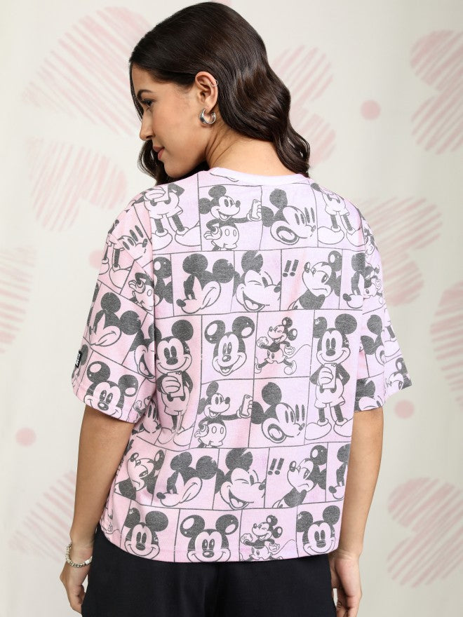 Disney By Tokyo Talkies Women Pink Mickey Mouse Printed Round Neck T-Shirt - Pink - Image 3