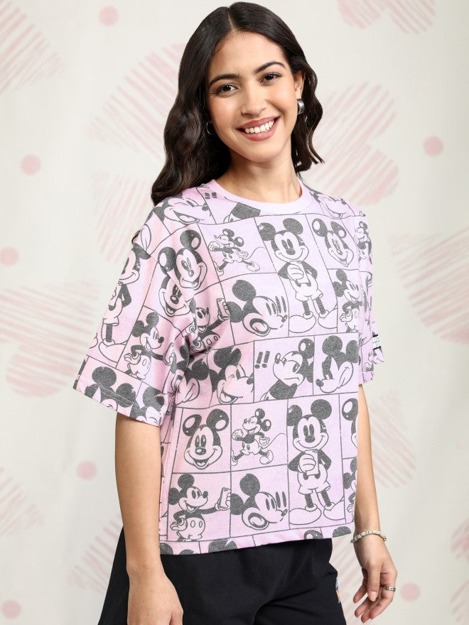 Disney By Tokyo Talkies Women Pink Mickey Mouse Printed Round Neck T-Shirt - Pink - Image 6