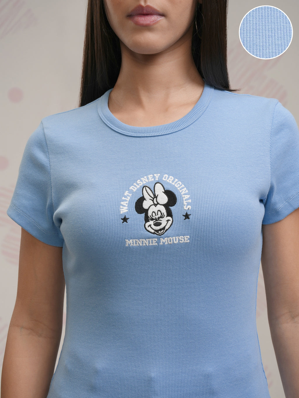 Disney By Tokyo Talkies Women Blue Minnie Mouse Embroidered Round Neck T-Shirt - Blue - Image 5