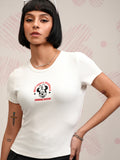 Disney By Tokyo Talkies Women White Minnie Mouse Embroidered Round Neck T-Shirt - White - Image 1