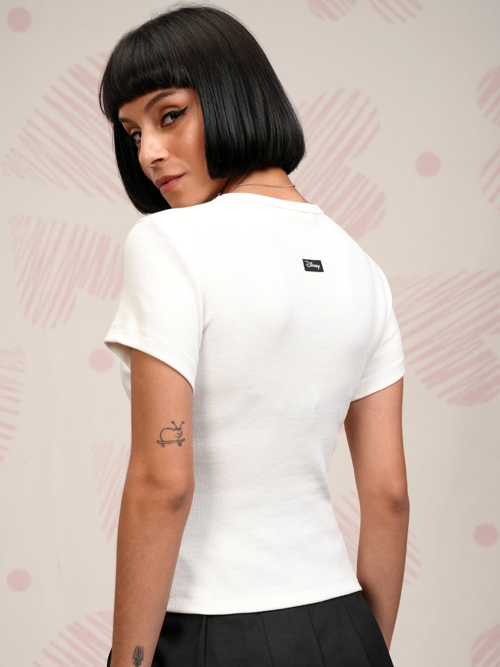 Disney By Tokyo Talkies Women White Minnie Mouse Embroidered Round Neck T-Shirt - White - Image 3