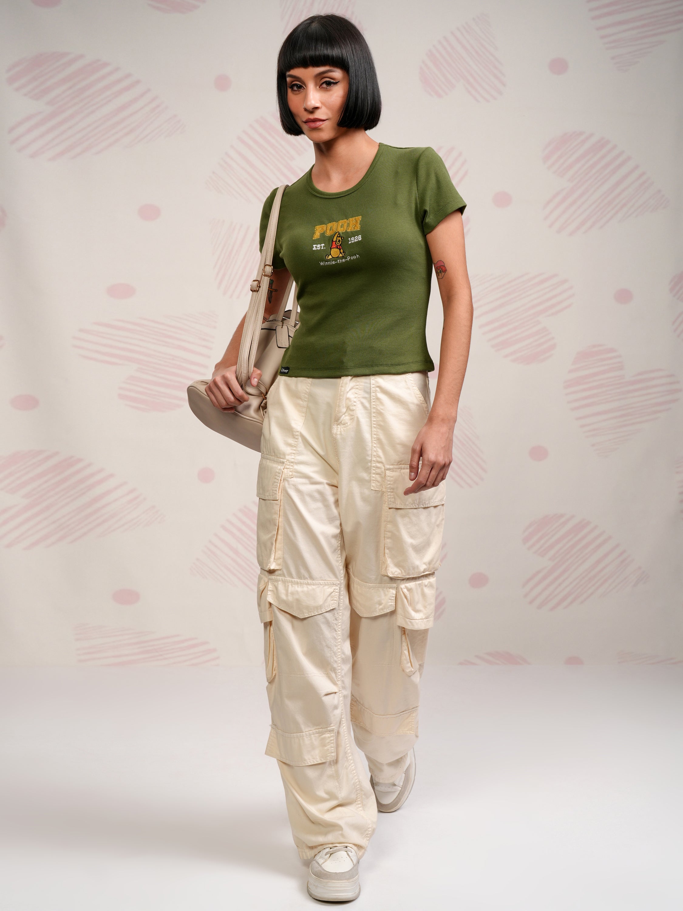 Disney By Tokyo Talkies Women Olive Winnie The Pooh Embroidered Round Neck T-Shirt - Olive - Image 2