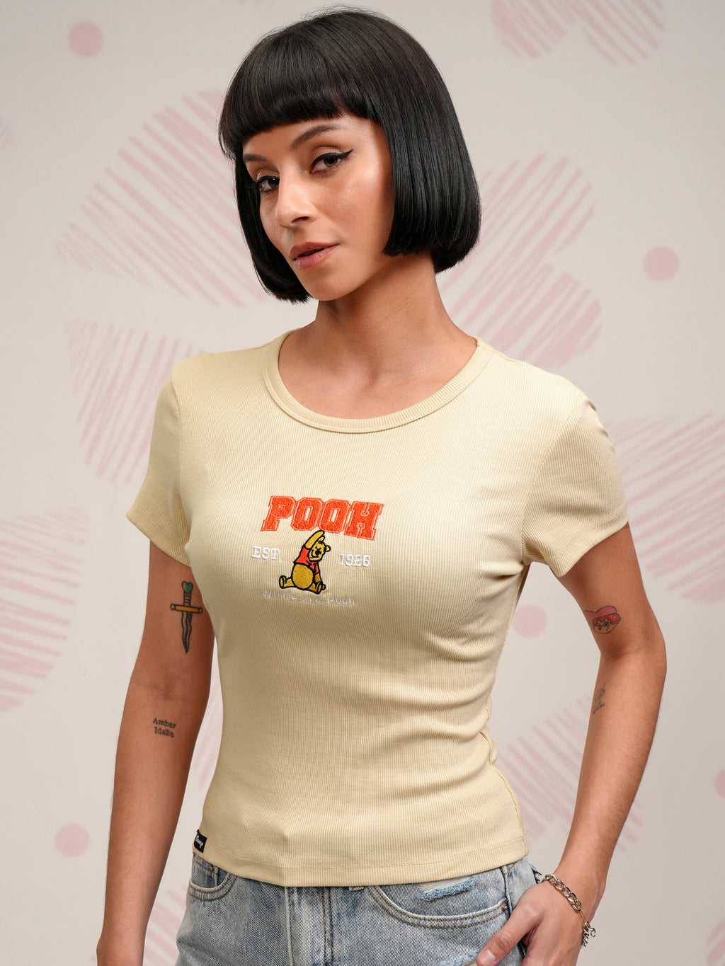 Disney By Tokyo Talkies Women Beige Winnie The Pooh Embroidered Round Neck T-Shirt - Beige - Image 4