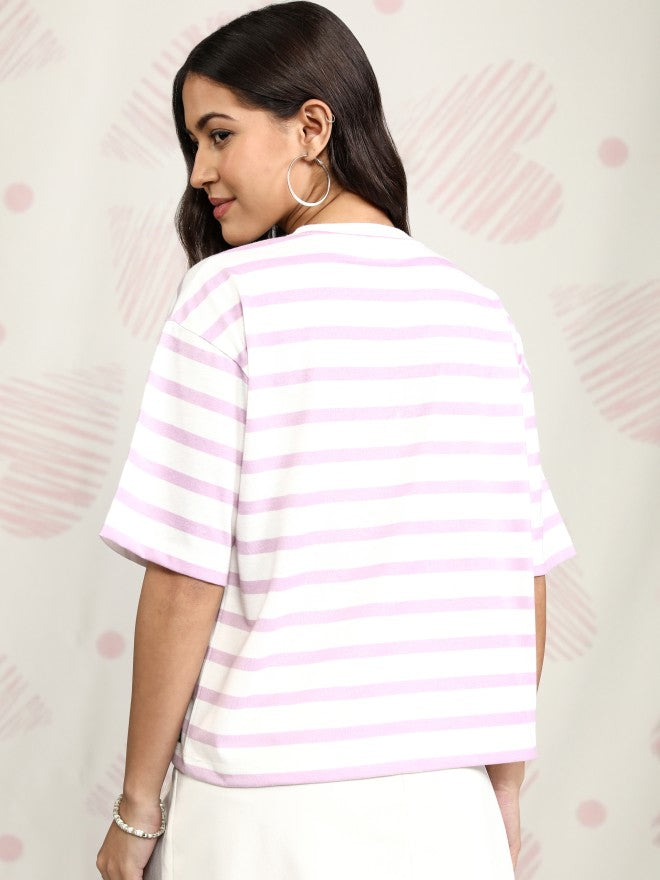 Disney By Tokyo Talkies Women Pink Stitch Printed Round Neck T-Shirt - Pink - Image 3