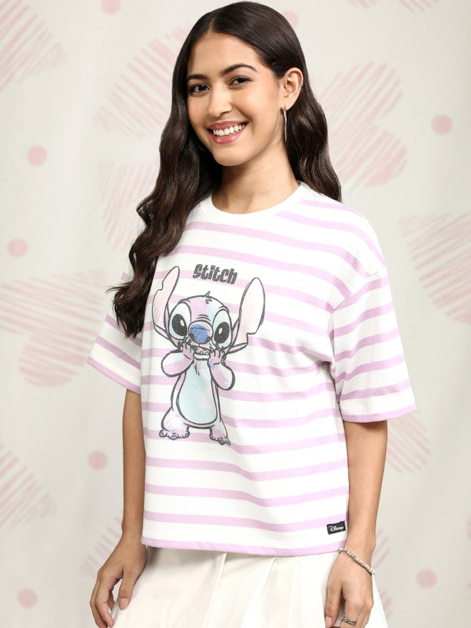 Disney By Tokyo Talkies Women Pink Stitch Printed Round Neck T-Shirt - Pink - Image 4
